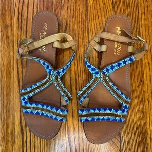 Reaction Kenneth Cole Blue and Tan Beaded Sandals